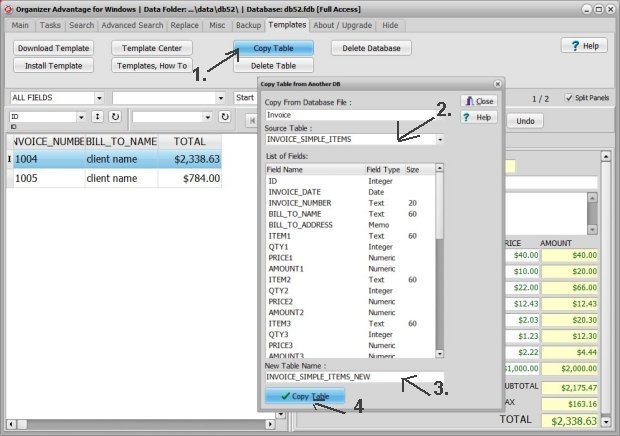 options, how to create a copy of the invoice table