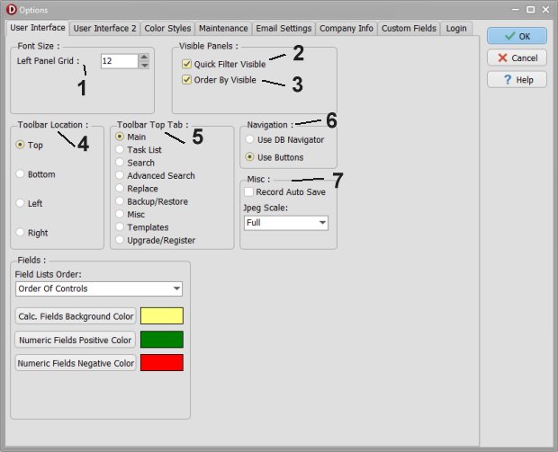 options, user interface, main window