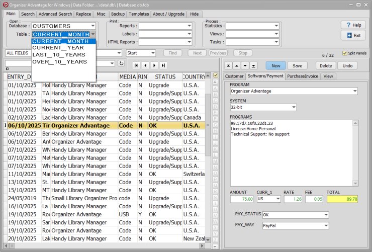 customer database, multiple tables