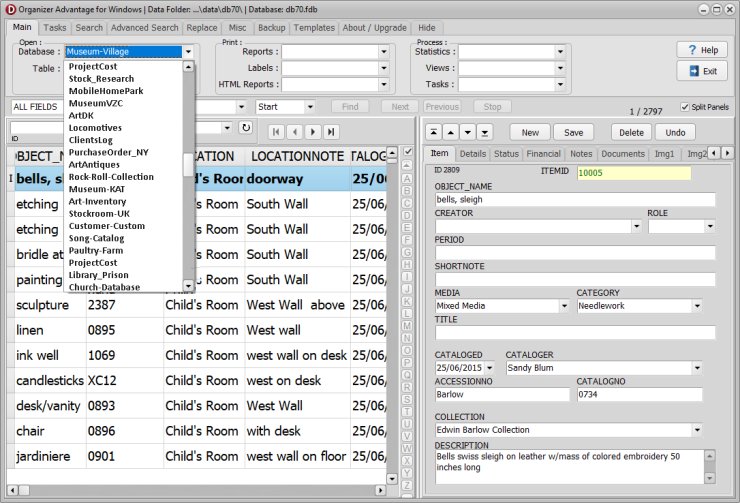 large number of databases in organizer advantage