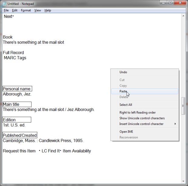 copy and paste data from the web search result into your data table, book catalog sample, review text in notepad, 2nd result