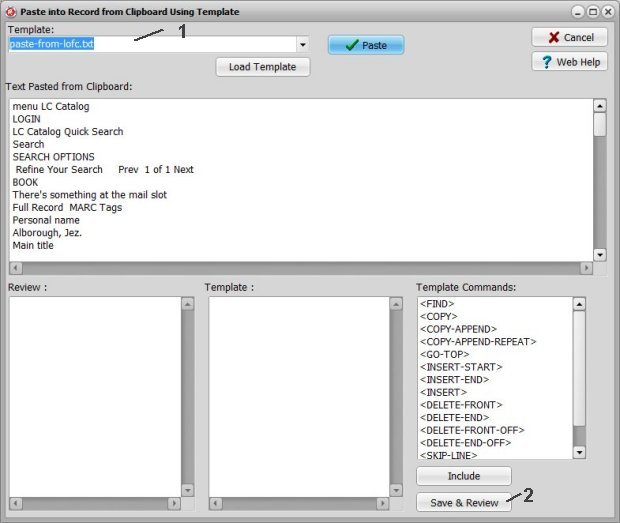 copy and paste data from the web search result into your data table, book catalog sample, enter template name, save file