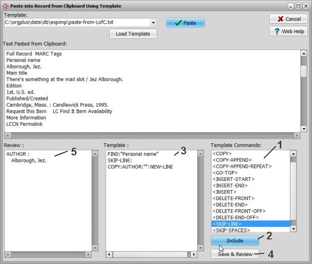 copy and paste data from the web search result into your data table, book catalog sample, hot to enter parsing and transfer commands