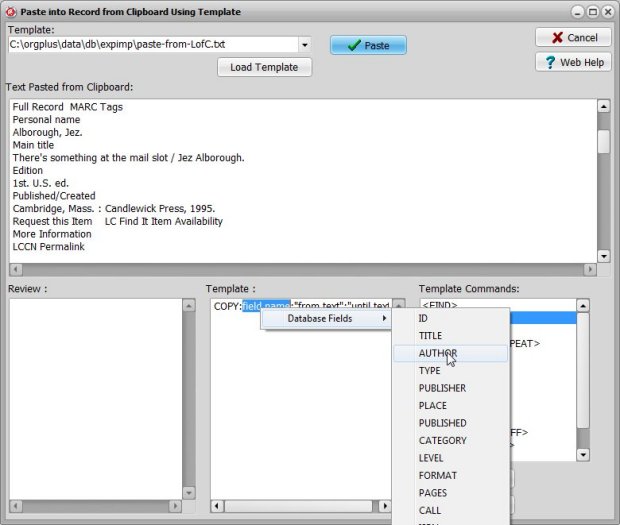 copy and paste data from the web search result into your data table, book catalog sample, use fields