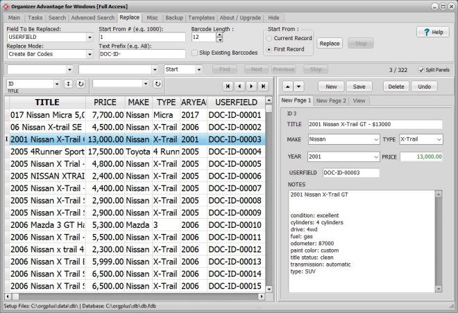 advantage, search replace, replace create bar codes