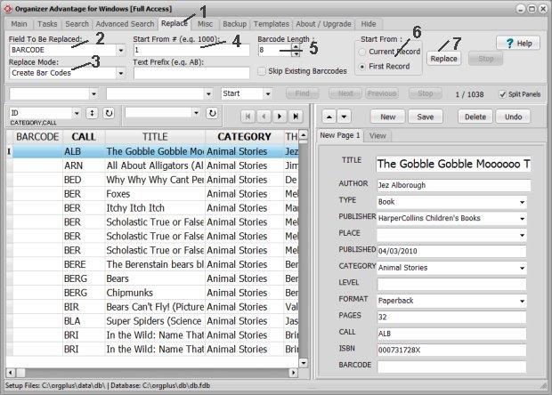 search and replace sample, create barcode numbers, define settings