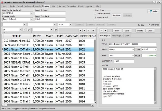 advantage, search replace, replace insert in front