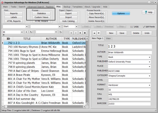 statistics, custom views 
commands