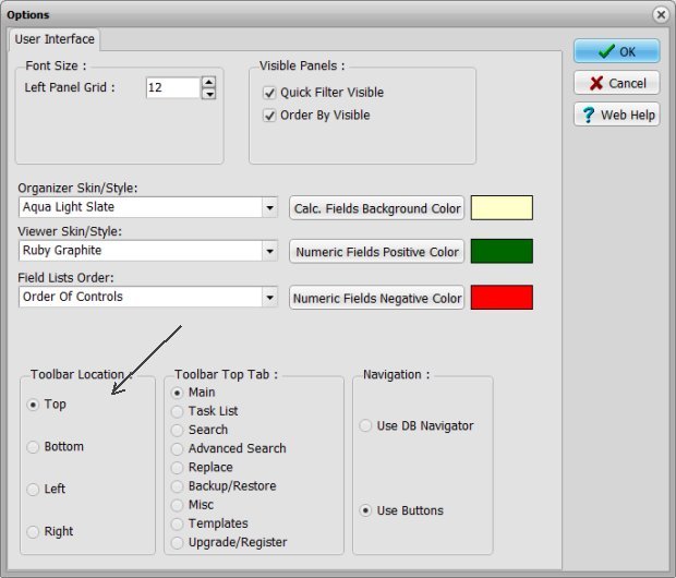 tabbed toolbars, change location in options