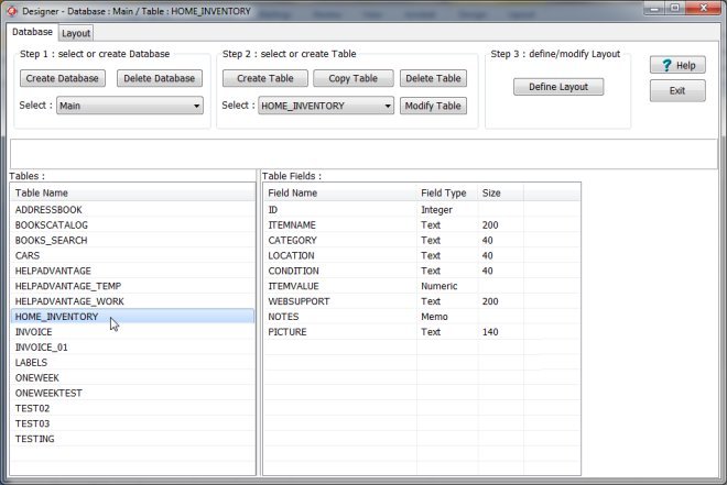build database sample: home inventory, step 4