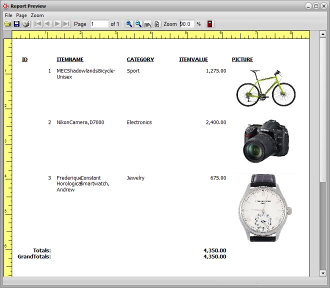 build database sample: home inventory, print report