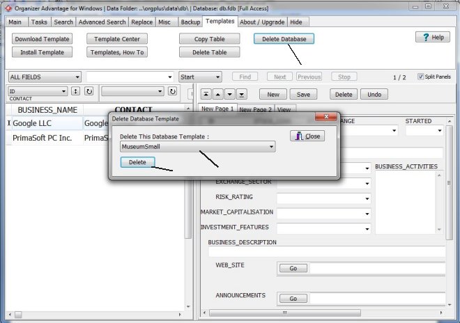 delete database, delete solution, organize databases