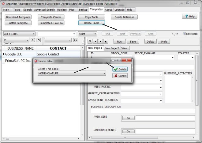 delete table, delete solution, organize tables