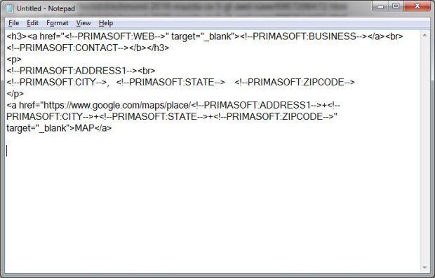 edit template in notepad, view page, include map link sample