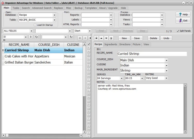 Recipe Database System Recipe Database Software for Windows | Recipe Organizer Advantage