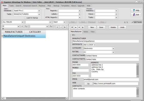 Asset database;manufacturers table