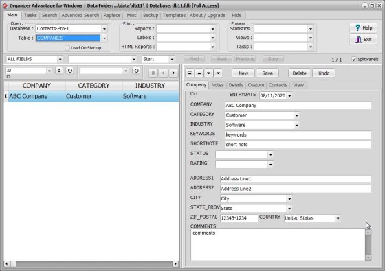 Contact database; company/business table