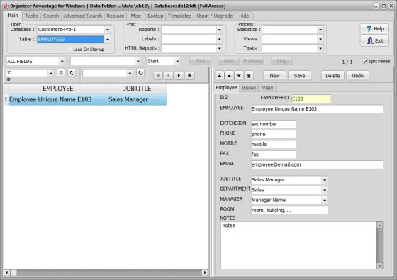 Customer database; service personnel table