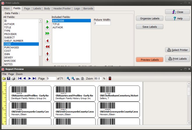 Genealogical and Historical Society, new book catalog, barcode labels