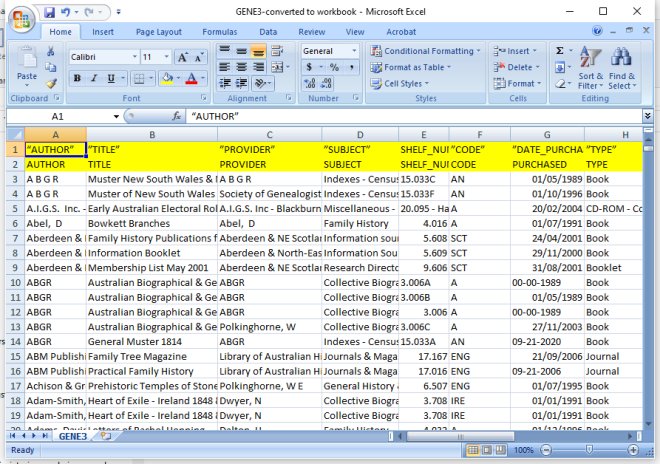 Genealogical and Historical Society, spreadsheet, source file