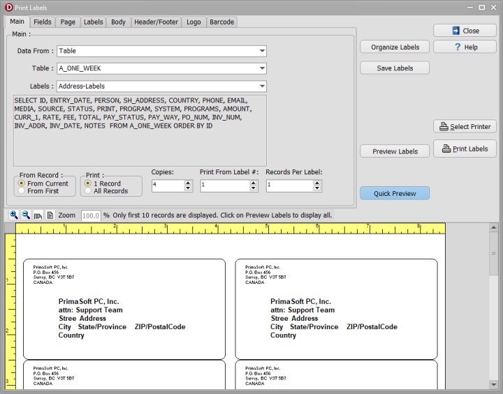 address labels, label design, preview window