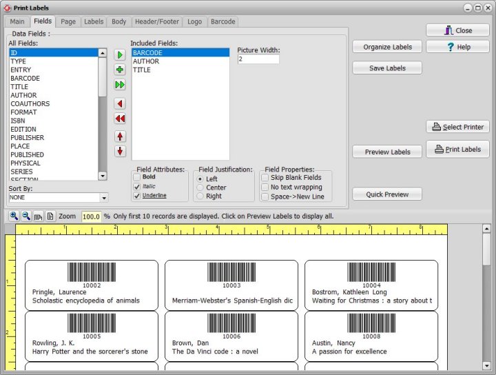 labels organizer library barcode labels