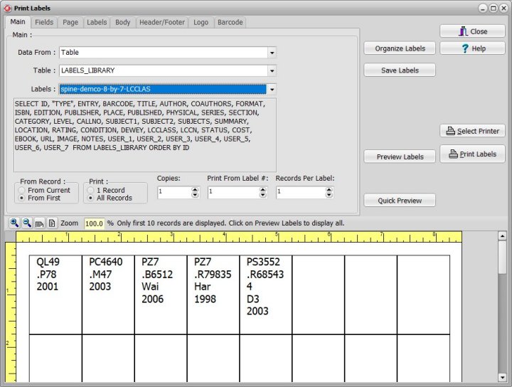 labels organizer library spine labels