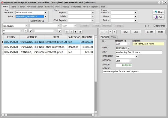 Member database;payment transactions table