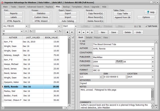 Private book collection cataloguing custom database