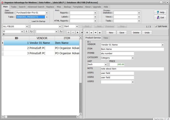purchase orders windows software, vendors database