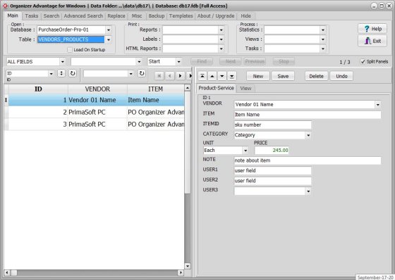 purchase orders windows software, vendors database