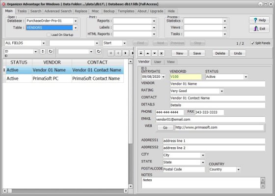 purchase orders windows software, vendors database