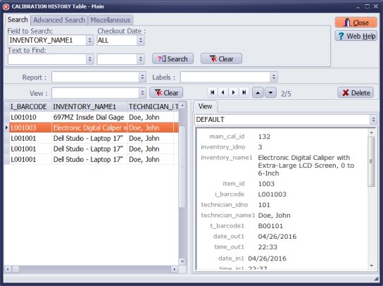 calibration tracking, calibration history