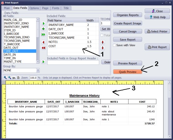 maintenance history report sample