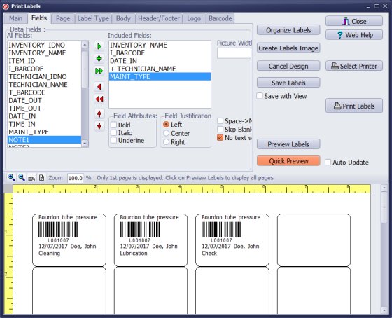 equipment maintenance labels tags