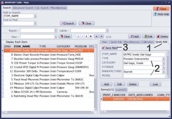 calibration management enter new gage, tool, device