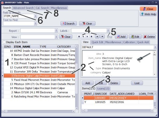 calibration management main inventory catalog