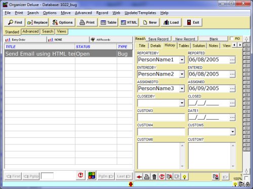 bug problems database software