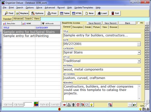Project, Art Catalog, database template