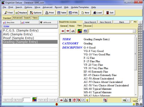 coin glossary database template