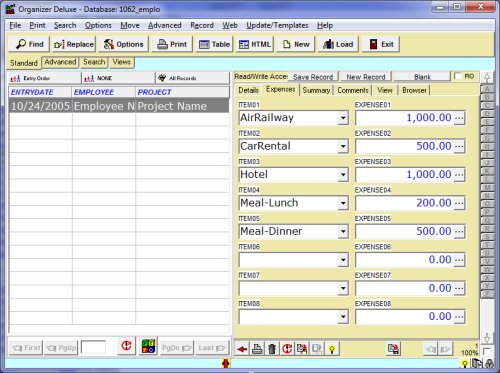 employee expenses tracker, manager, database