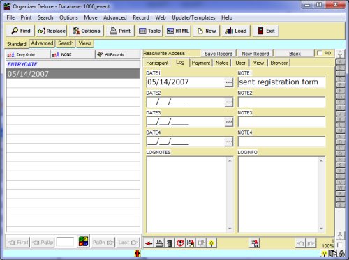 participant contact log