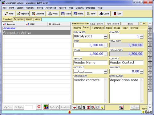 Inventory, Assets Organizer