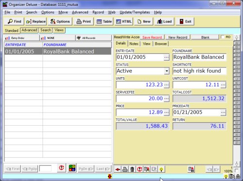 mutual founds transactions manager, database