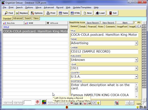 postcard inventory software, database