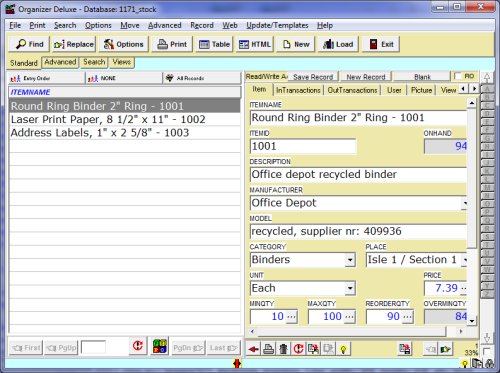 stockroom manager database template