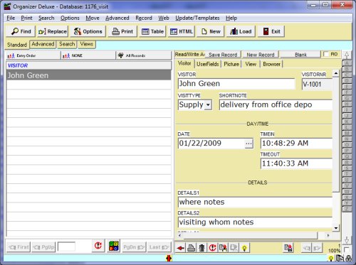 visitor manager basic, database