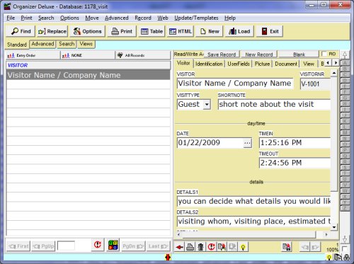 visitor database advanced template