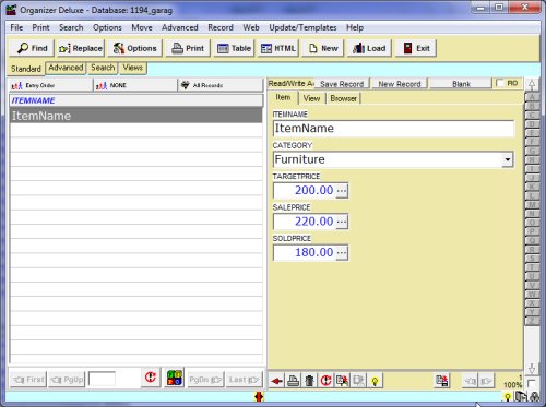 garage sale manager, database template 1