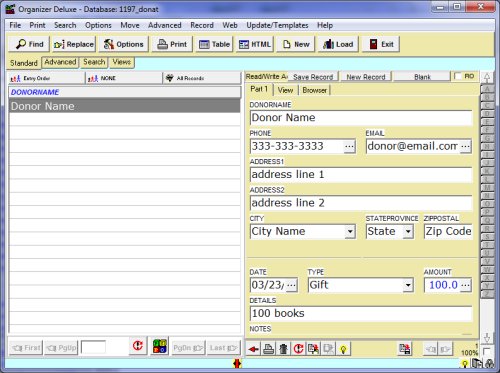 donation manager, database simple